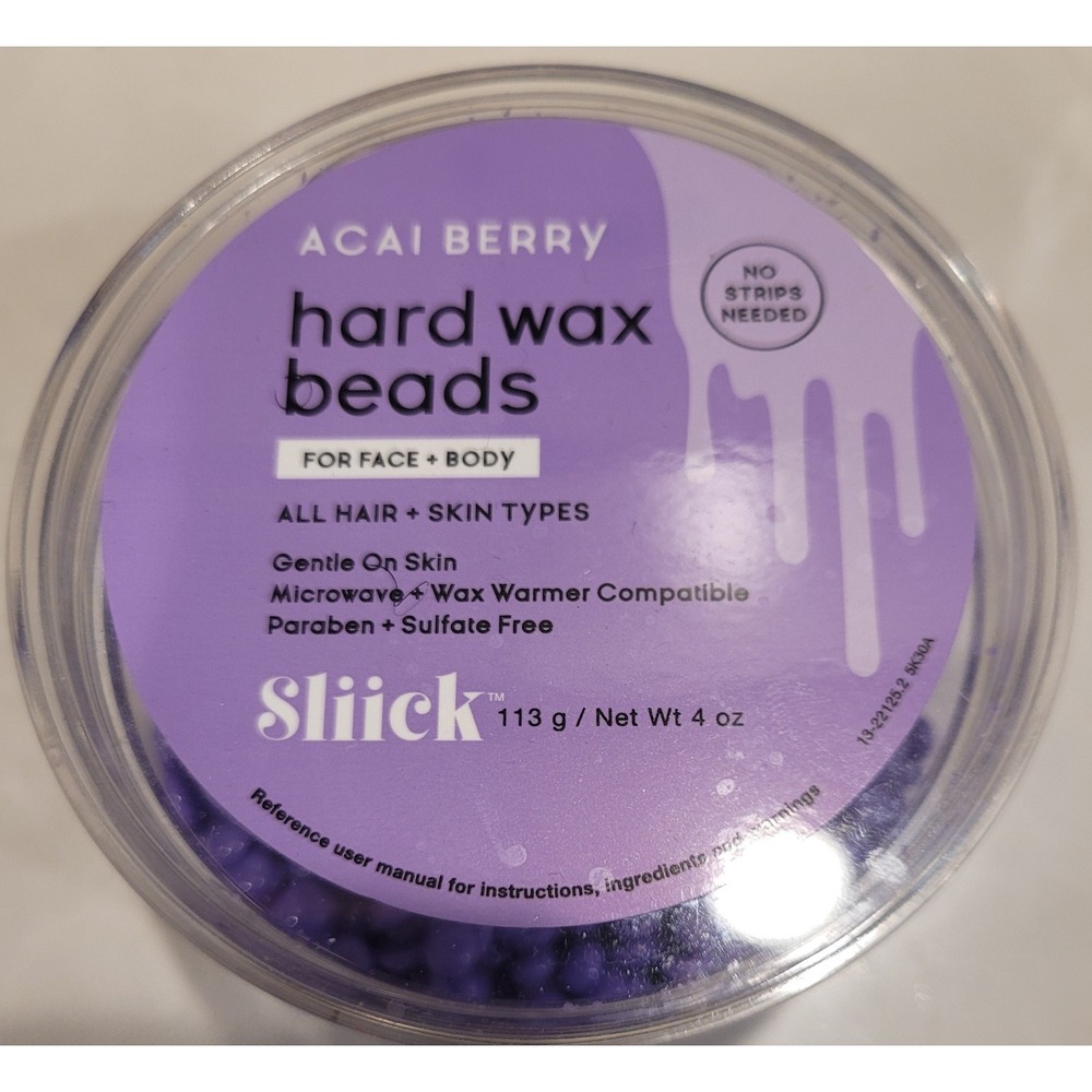 Sliick Acai Berry Hard Wax Beads, Microwaveable, No Strips, Face/Body 2 oz